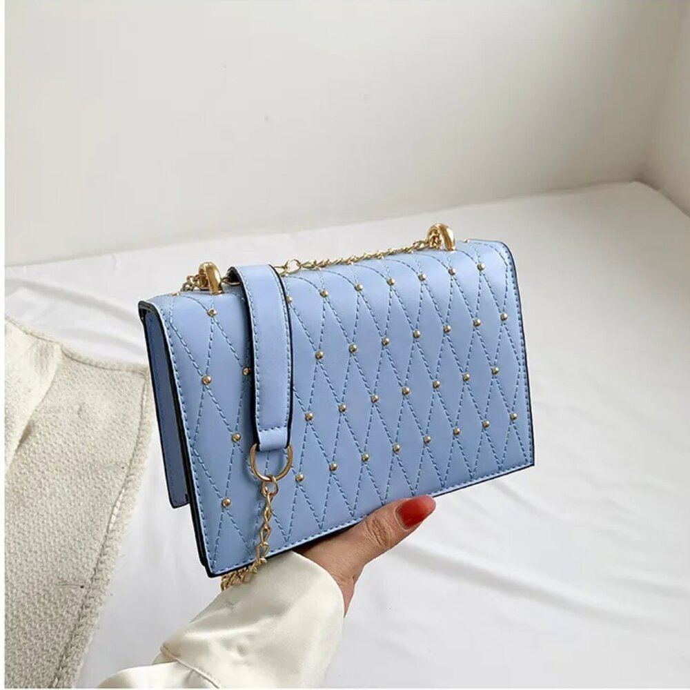 Rivet Detail Studded Chic Crossbody Purse Bag, Blue